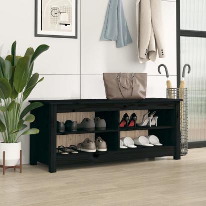 Bancă pentru pantofi, negru, 110x38x45,5 cm, lemn masiv de pin GartenMobel Dekor
