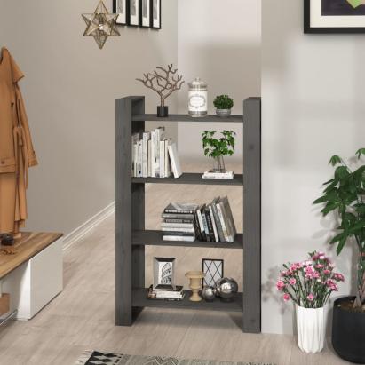 Bibliotecă/Separator cameră, gri, 80x35x125 cm, lemn masiv pin GartenMobel Dekor