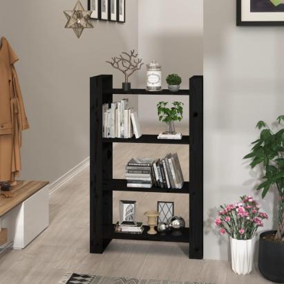 Bibliotecă/Separator cameră negru 80x35x125 cm lemn masiv pin GartenMobel Dekor