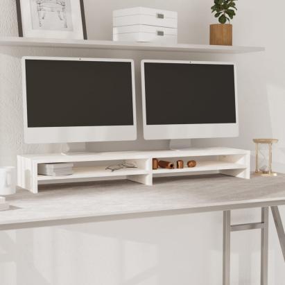 Stand pentru monitor, alb, 100x24x13 cm, lemn masiv de pin GartenMobel Dekor