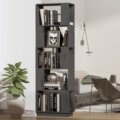 Bibliotecă/Separator cameră, gri, 51x25x163,5 cm lemn masiv pin GartenMobel Dekor