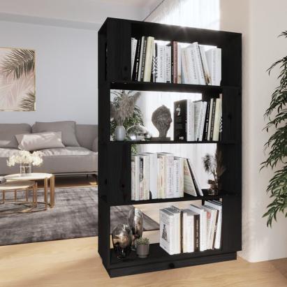 Bibliotecă/Separator cameră, negru, 80x25x132 cm lemn masiv pin GartenMobel Dekor