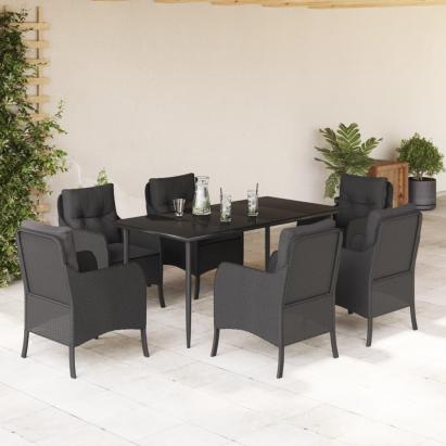 Set mobilier de grădină cu perne, 7 piese, negru, poliratan GartenMobel Dekor