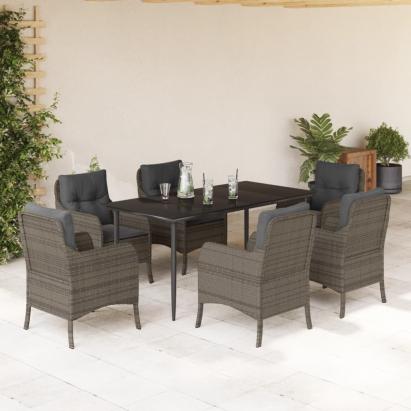 Set mobilier de grădină cu perne, 7 piese, gri, poliratan GartenMobel Dekor