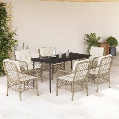 Set de masă pentru grădină, 7 piese, cu perne, bej, poliratan GartenMobel Dekor