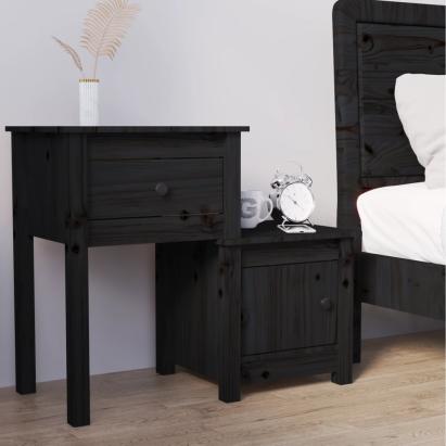 Noptieră, negru, 79,5x38x65,5 cm, lemn masiv de pin GartenMobel Dekor