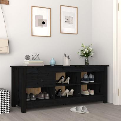 Dulap pentru pantofi, negru, 110x38x45,5 cm, lemn masiv pin GartenMobel Dekor