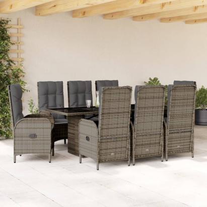 Set mobilier grădină cu perne, 9 piese, gri, poliratan GartenMobel Dekor