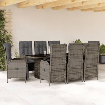 Set mobilier grădină cu perne, 9 piese, gri, poliratan GartenMobel Dekor