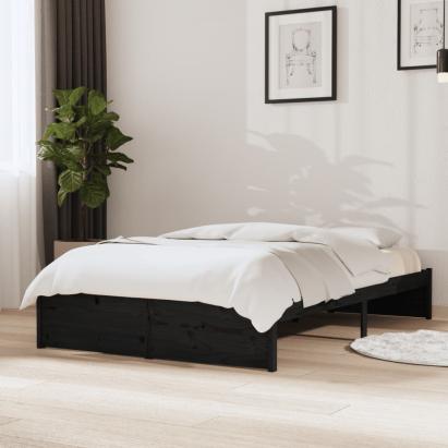 Cadru de pat mic dublu, negru, 120x190 cm, lemn masiv GartenMobel Dekor