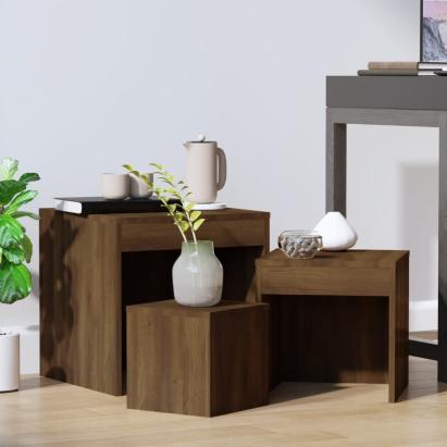 Mese suprapuse, 3 buc, stejar maro, lemn prelucrat GartenMobel Dekor