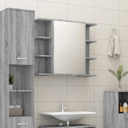 Dulap de baie cu oglindă gri sonoma 80x20,5x64 cm lemn compozit GartenMobel Dekor