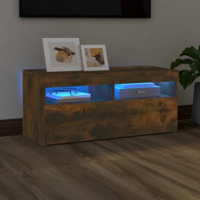 Comodă TV cu lumini LED, stejar fumuriu, 90x35x40 cm GartenMobel Dekor