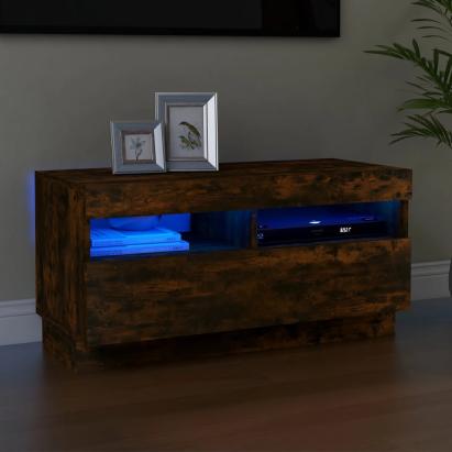 Comodă TV cu lumini LED, stejar fumuriu, 80x35x40 cm GartenMobel Dekor