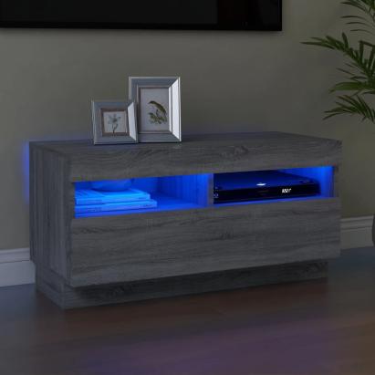 Comodă TV cu lumini LED, gri sonoma, 80x35x40 cm GartenMobel Dekor