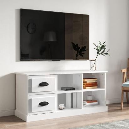 Comodă TV, alb extralucios, 102x35,5x47,5 cm, lemn prelucrat GartenMobel Dekor