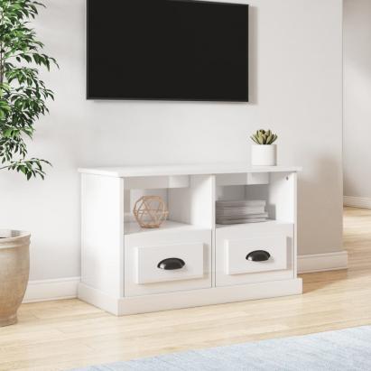 Comodă TV, alb extralucios, 80x35x50 cm, lemn prelucrat GartenMobel Dekor
