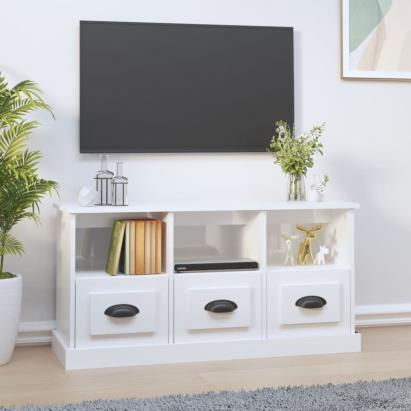 Comodă TV, alb extralucios, 100x35x50 cm, lemn prelucrat GartenMobel Dekor
