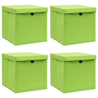 Cutii depozitare cu capace 4 buc. verde, 32x32x32 cm, textil GartenMobel Dekor