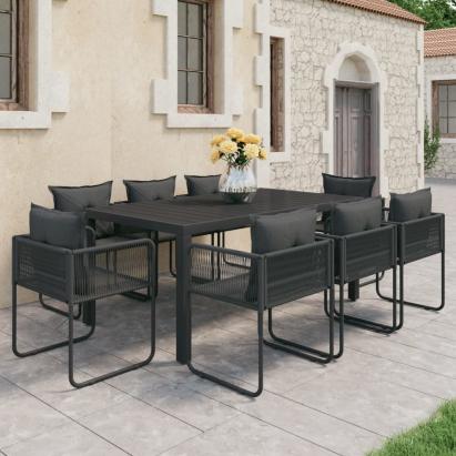 Set mobilier de masă, 9 piese, negru, ratan PVC GartenMobel Dekor