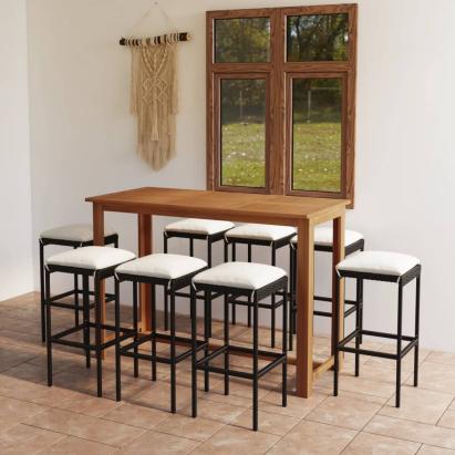 Set mobilier bar de grădină cu perne, 9 piese, negru GartenMobel Dekor