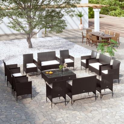 Set mobilier de grădină cu perne, 16 piese, negru, poliratan GartenMobel Dekor