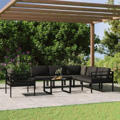 Set mobilier de grădină cu perne, 7 piese, antracit, aluminiu GartenMobel Dekor