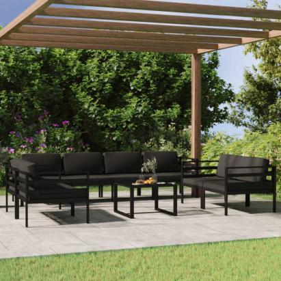 Set mobilier de grădină cu perne, 9 piese, antracit, aluminiu GartenMobel Dekor