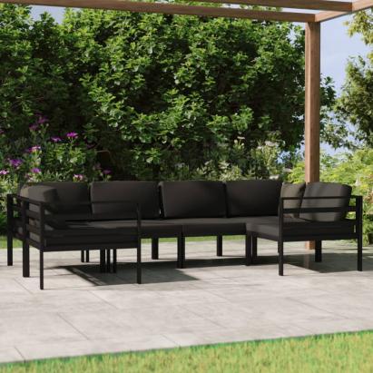 Set mobilier de grădină cu perne, 6 piese, antracit, aluminiu GartenMobel Dekor