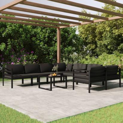 Set mobilier de grădină cu perne, 9 piese, antracit, aluminiu GartenMobel Dekor
