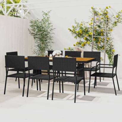 Set mobilier de exterior, 9 piese, negru, poliratan GartenMobel Dekor