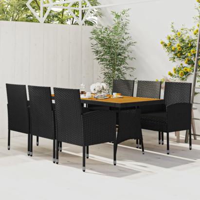 Set mobilier de exterior, 7 piese, negru, poliratan GartenMobel Dekor