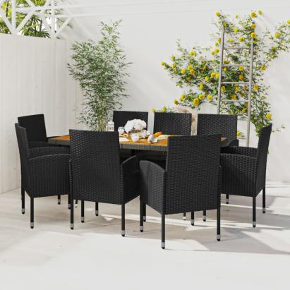 Set mobilier de exterior, 9 piese, negru, poliratan GartenMobel Dekor