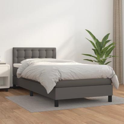Pat box spring cu saltea, gri, 90x200 cm, piele ecologică GartenMobel Dekor