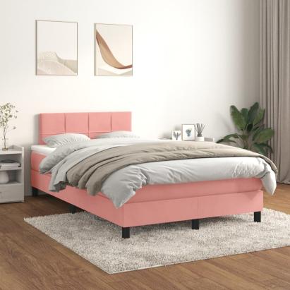 Pat box spring cu saltea, roz, 120x200 cm, catifea GartenMobel Dekor