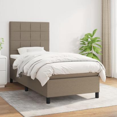 Pat box spring cu saltea, gri taupe, 90x190 cm, textil GartenMobel Dekor