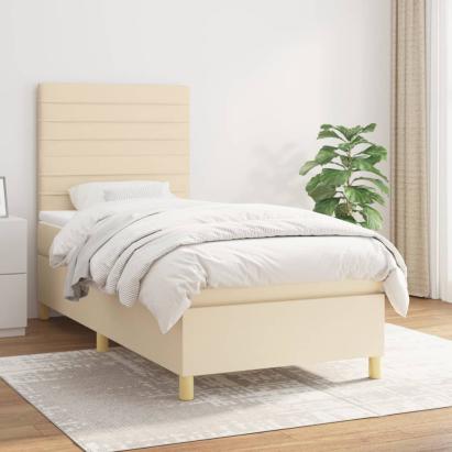 Pat box spring cu saltea, crem, 100x200 cm, textil GartenMobel Dekor