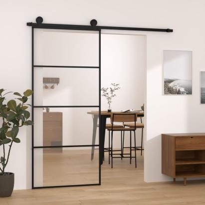 Ușă glisantă cu set feronerie, 90x205 cm, sticlă ESG/aluminiu GartenMobel Dekor