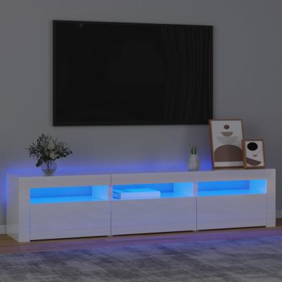 Comodă TV cu lumini LED, alb extralucios, 180x35x40 cm GartenMobel Dekor