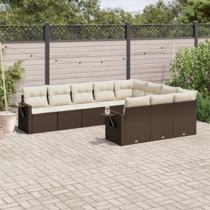 Set canapele de grădină cu perne, 10 piese, maro, poliratan GartenMobel Dekor