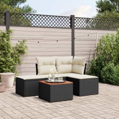 Set mobilier de grădină cu perne, 5 piese, negru, poliratan GartenMobel Dekor