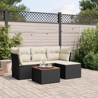 Set mobilier de grădină cu perne, 5 piese, negru, poliratan GartenMobel Dekor