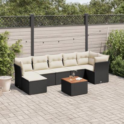 Set mobilier de grădină cu perne, 8 piese, negru, poliratan GartenMobel Dekor
