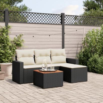 Set mobilier de grădină cu perne, 5 piese, negru, poliratan GartenMobel Dekor
