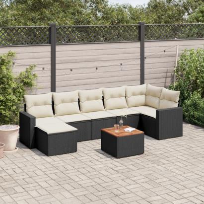 Set mobilier de grădină cu perne, 8 piese, negru, poliratan GartenMobel Dekor