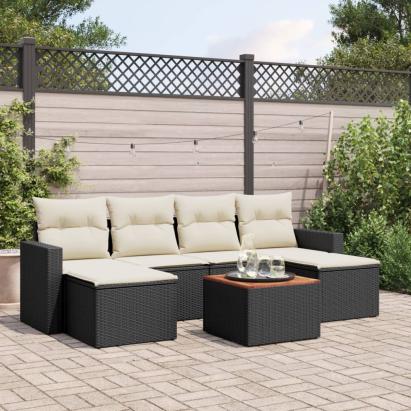 Set canapele de grădină cu perne, 7 piese, negru, poliratan GartenMobel Dekor