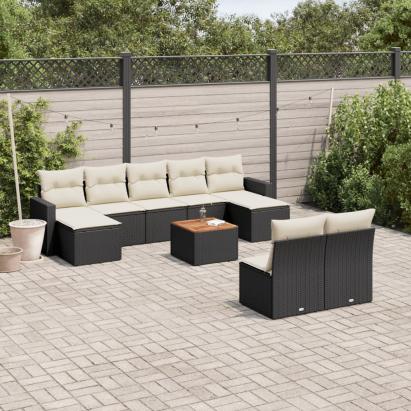 Set canapele de grădină cu perne, 10 piese, negru, poliratan GartenMobel Dekor