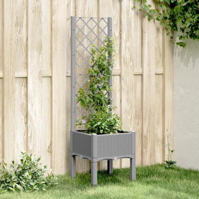 Jardinieră de grădină cu spalier, gri deschis, 40x40x142 cm, PP GartenMobel Dekor