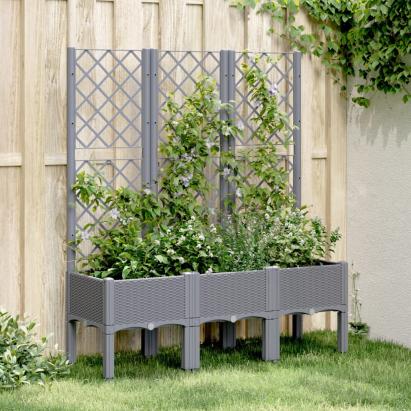 Jardinieră de grădină cu spalier, gri, 120x40x142 cm, PP GartenMobel Dekor