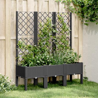 Jardinieră de grădină cu spalier, negru, 120x40x142 cm, PP GartenMobel Dekor